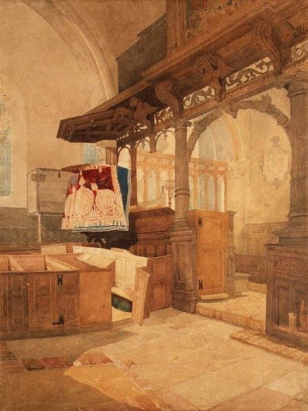 Interiør af Trentham Church, Staffordshire, ca. 1808 (akvarel på papir) af John Sell Cotman