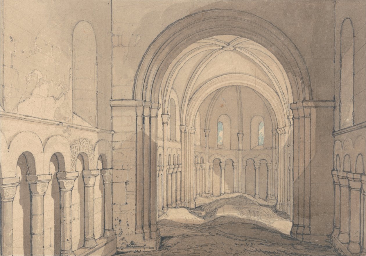 Interiør af kapellet Saint Julien, nær Rouen, Normandiet af John Sell Cotman