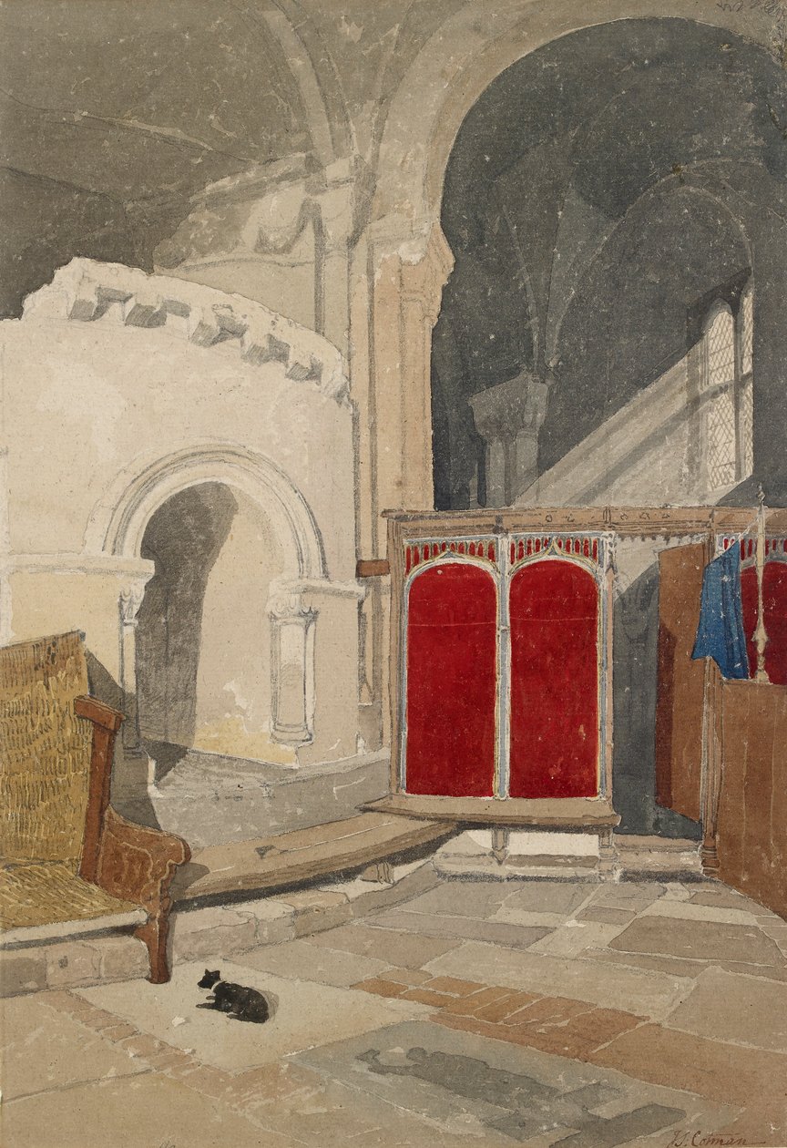 Interiør af Eastern Ambulatory of the Apse of Norwich Cathedral, begyndelsen af det 19. århundrede af John Sell Cotman