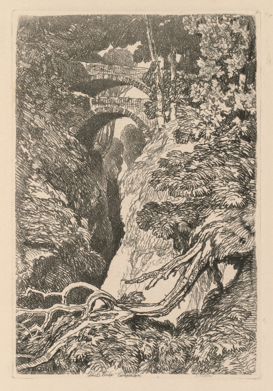 Liber Studiorum: Plade 10, The Devils Bridge, Cardinganshire, 1838. af John Sell Cotman