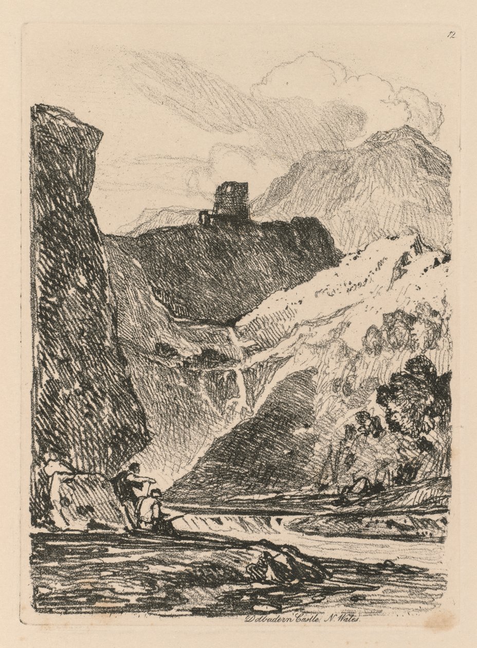 Liber Studiorum: Plade 12, Dolbadern Castle, Llanberris Lake, North Wales af John Sell Cotman