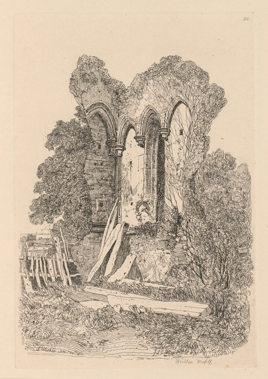 Studiebog: Plade 23, Ruins at Beeston, Norfolk: No. 3 af John Sell Cotman