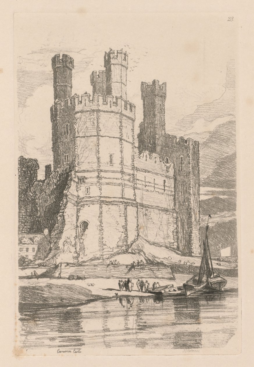 Studiebog: Plade 28, Caernarvon Castle, N. Wales, 1838 af John Sell Cotman