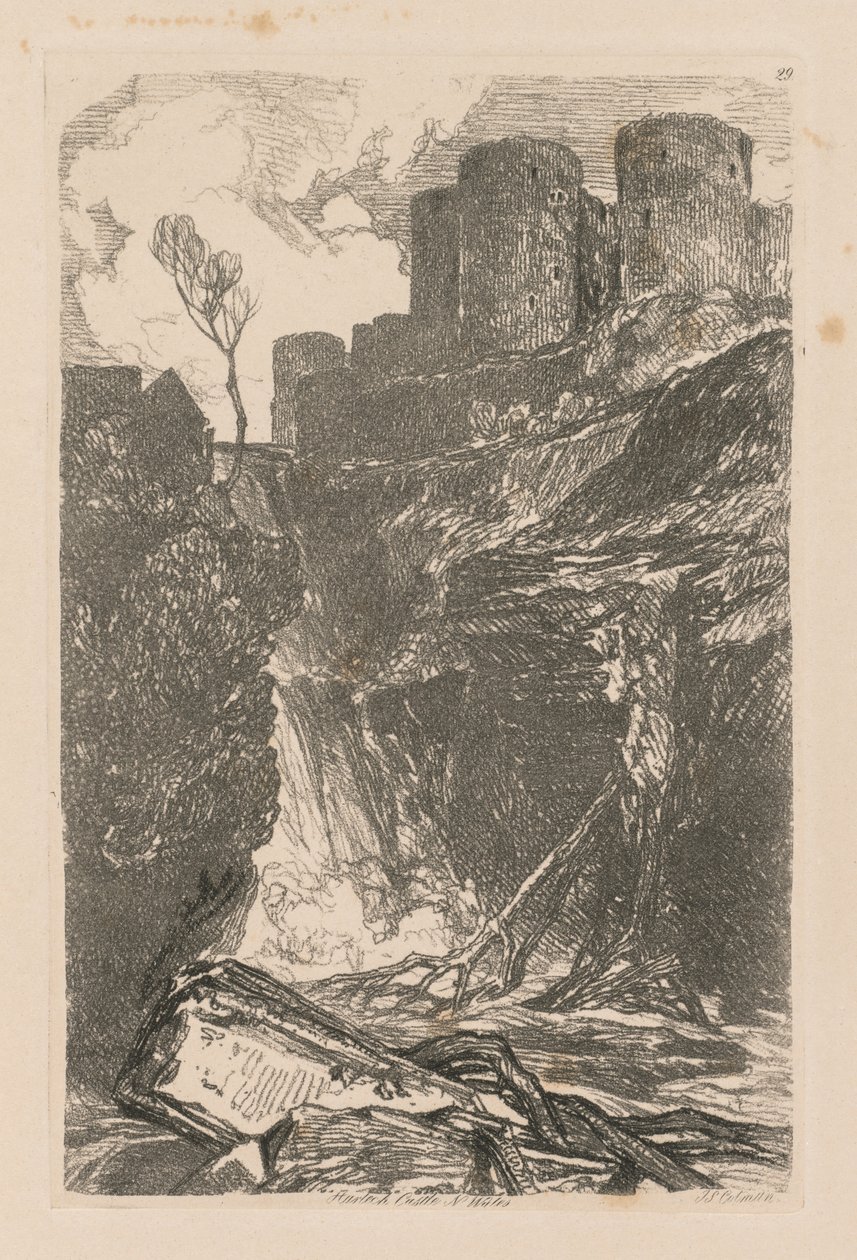 Liber Studiorum: Plade 29, Harlech Castle, N. Wales, 1838 af John Sell Cotman