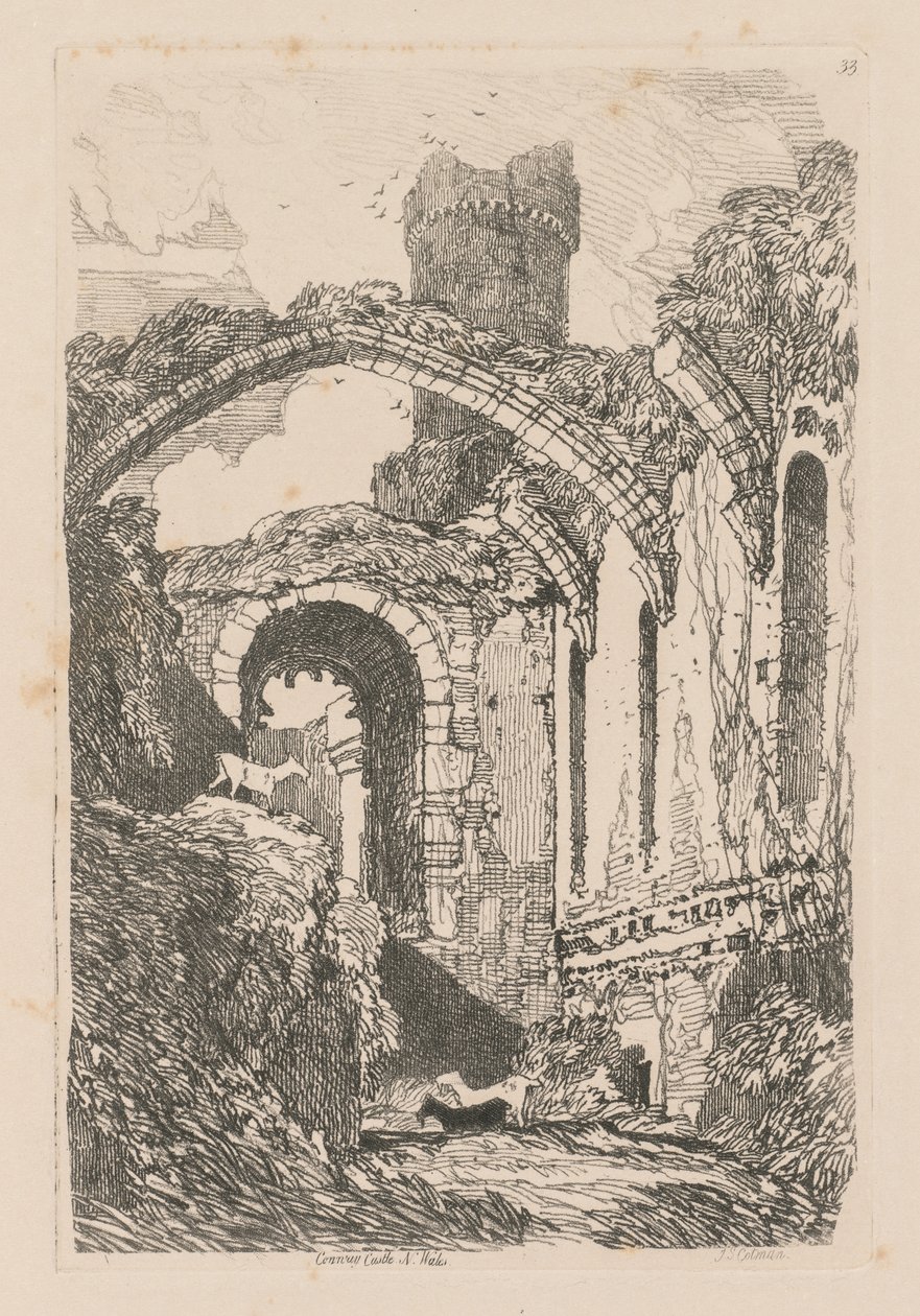 Studiebog: Plade 33, Conway Castle, N. Wales, 1838 af John Sell Cotman