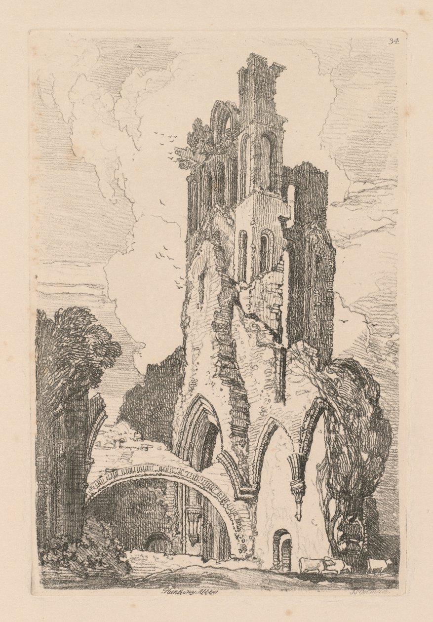 Liber Studiorum: Plade 34, Llanathony Abbey, Monmouthshire, 1838 af John Sell Cotman