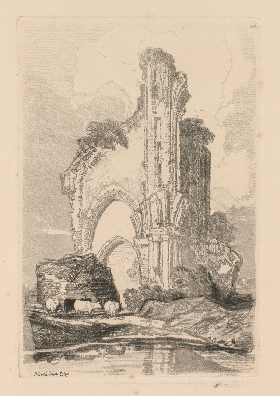 Liber Studiorum: Plade 35, Wenlock Priory, Salop af John Sell Cotman
