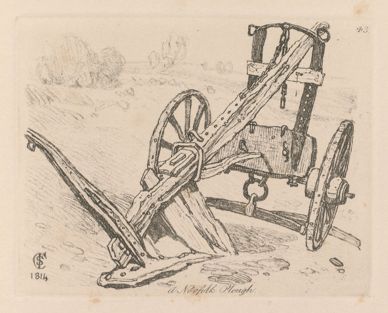 Studiebog: Plade 43, A Norfolk Plough af John Sell Cotman