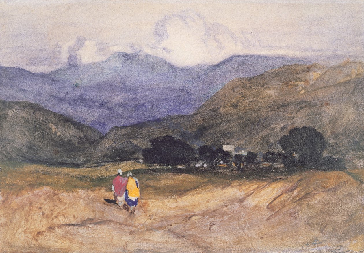Bjerglandskab med figurer (akvarel og gouache på papir) af John Sell Cotman