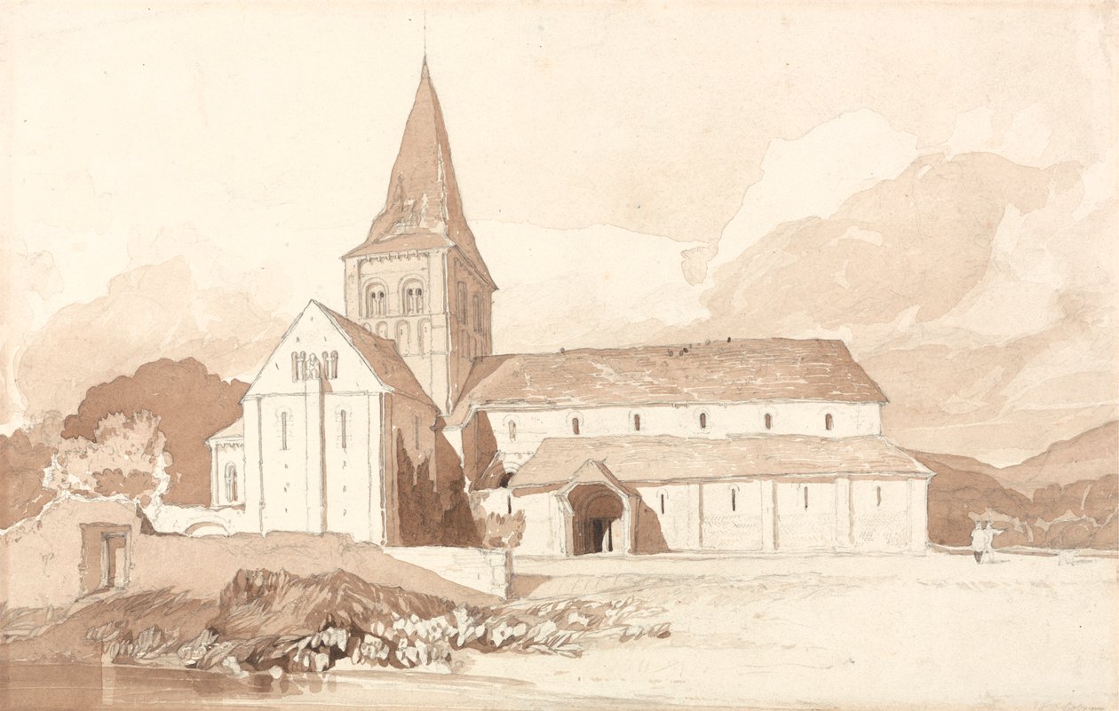 Notre Dame på vandet, Domfront, Normandiet af John Sell Cotman