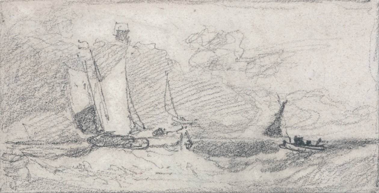 Sejlads med vogne og både i et uroligt hav af John Sell Cotman