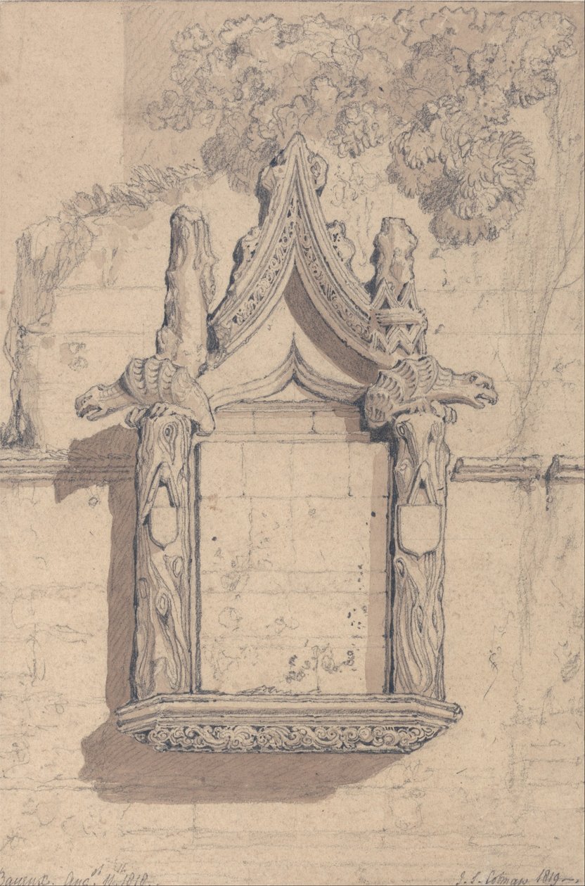 Skulptur på et hus på nordsiden af katedralen i Bayeux af John Sell Cotman