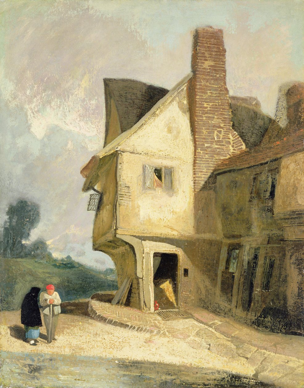 The Old House at St. Albans, n. 1806 (öljy myllylevylle asetettu paneeliin) af John Sell Cotman