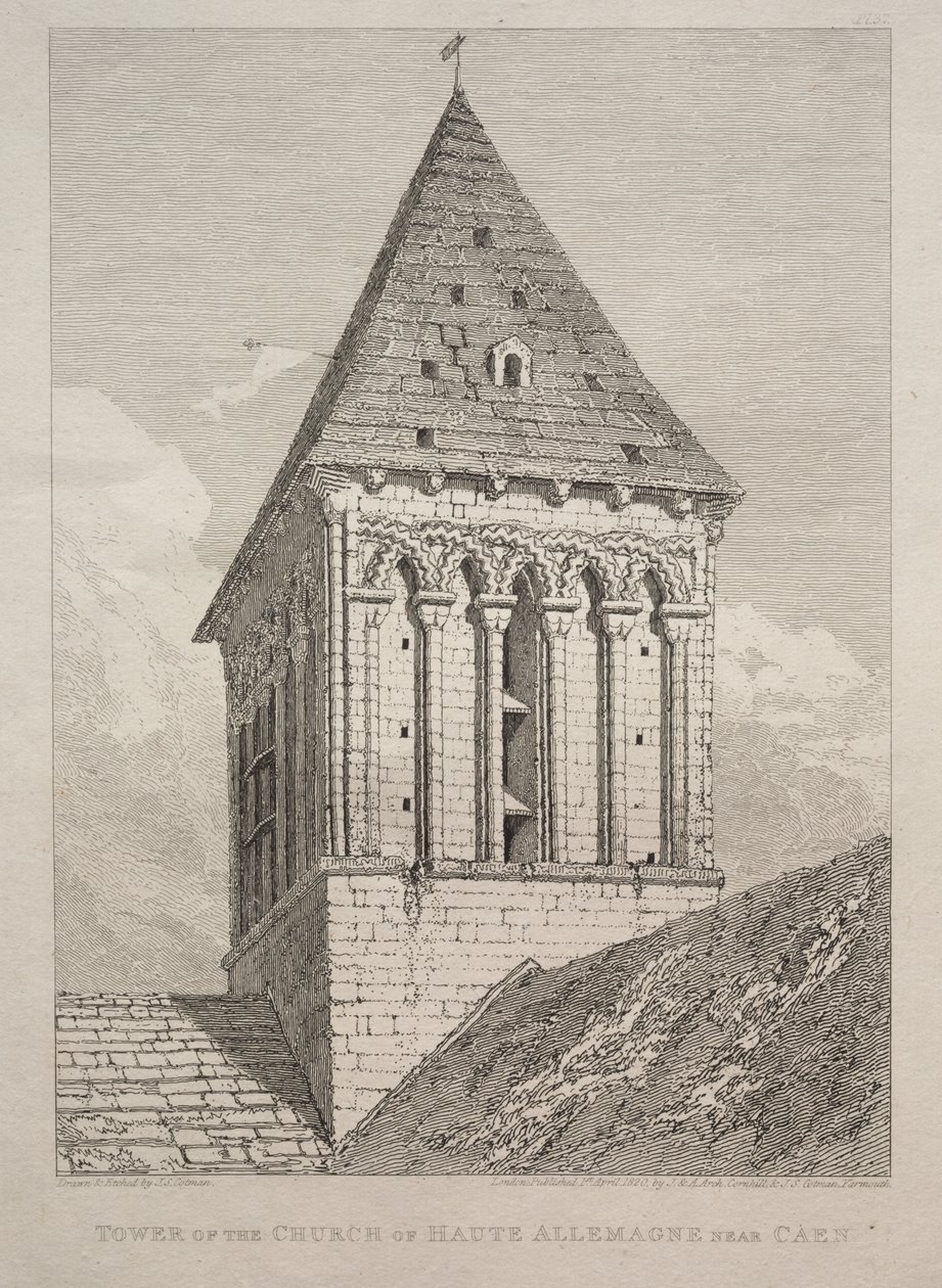 Tårnet af kirken Haute Allemagne nær Caen af John Sell Cotman