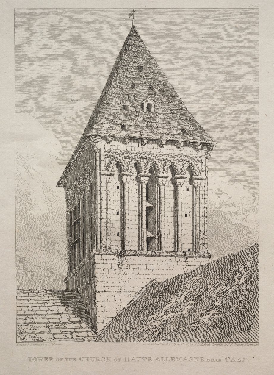 Tårnet af kirken Haute Allemagne nær Caen. af John Sell Cotman