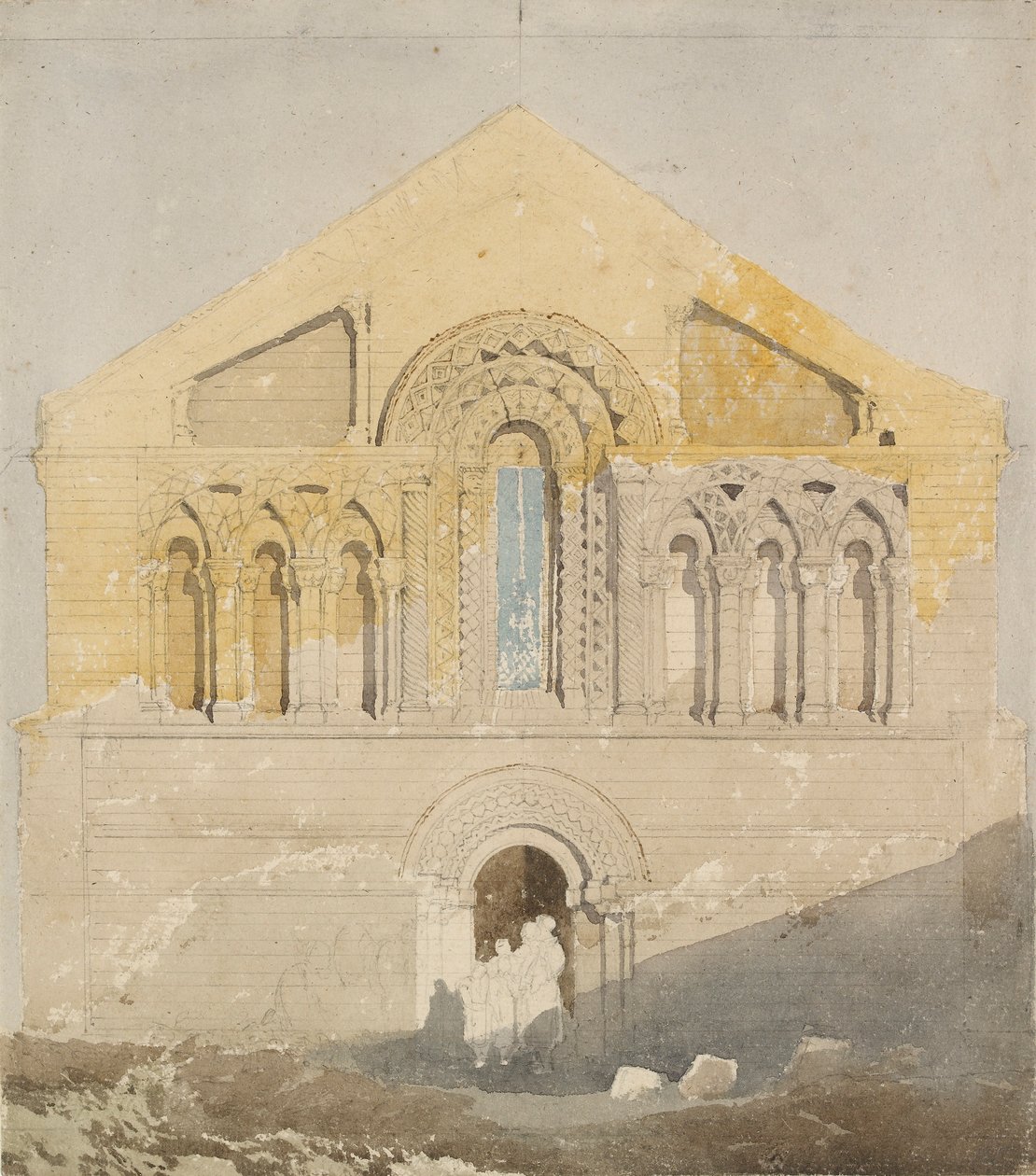 West Front of Castle Rising Church, Norfolk, begyndelsen af det 19. århundrede af John Sell Cotman