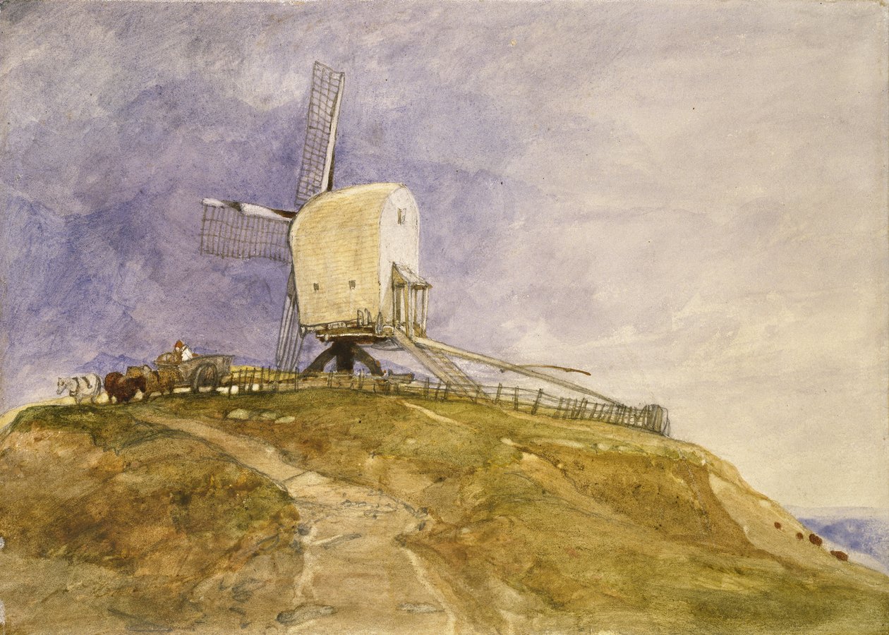 Vindmølle på en bakke, 1800-tallet af John Sell Cotman