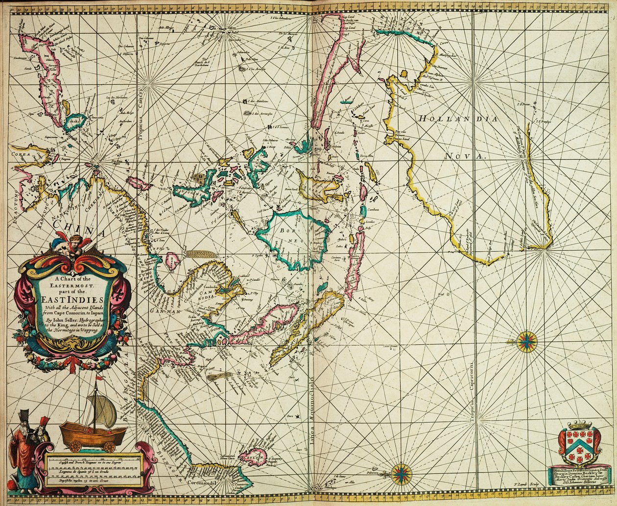 Et kort over den østligste del af Ostindien med alle de tilstødende øer fra Kap Comorin til Japan. af John Seller
