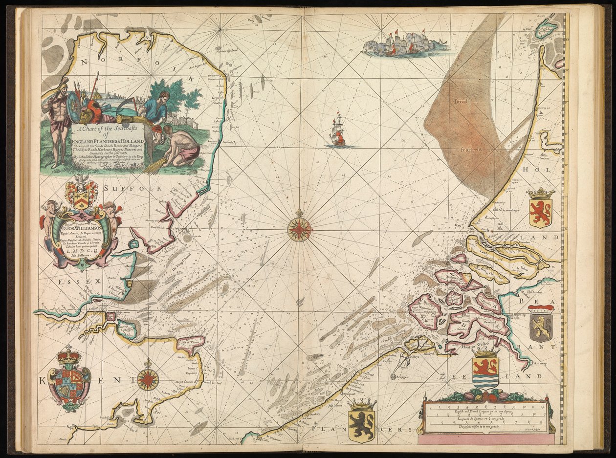 Et kort over Englands, Flanderns og Hollands kyster, ca. 1672 (tryk) af John Seller