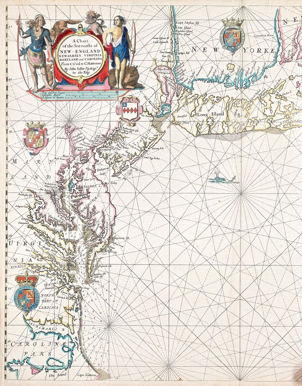 Et kort over New Englands, New Jerseys, Virginias, Marylands og Carolinas kyster fra Cape Cod til Cape Hatteras. af John Seller