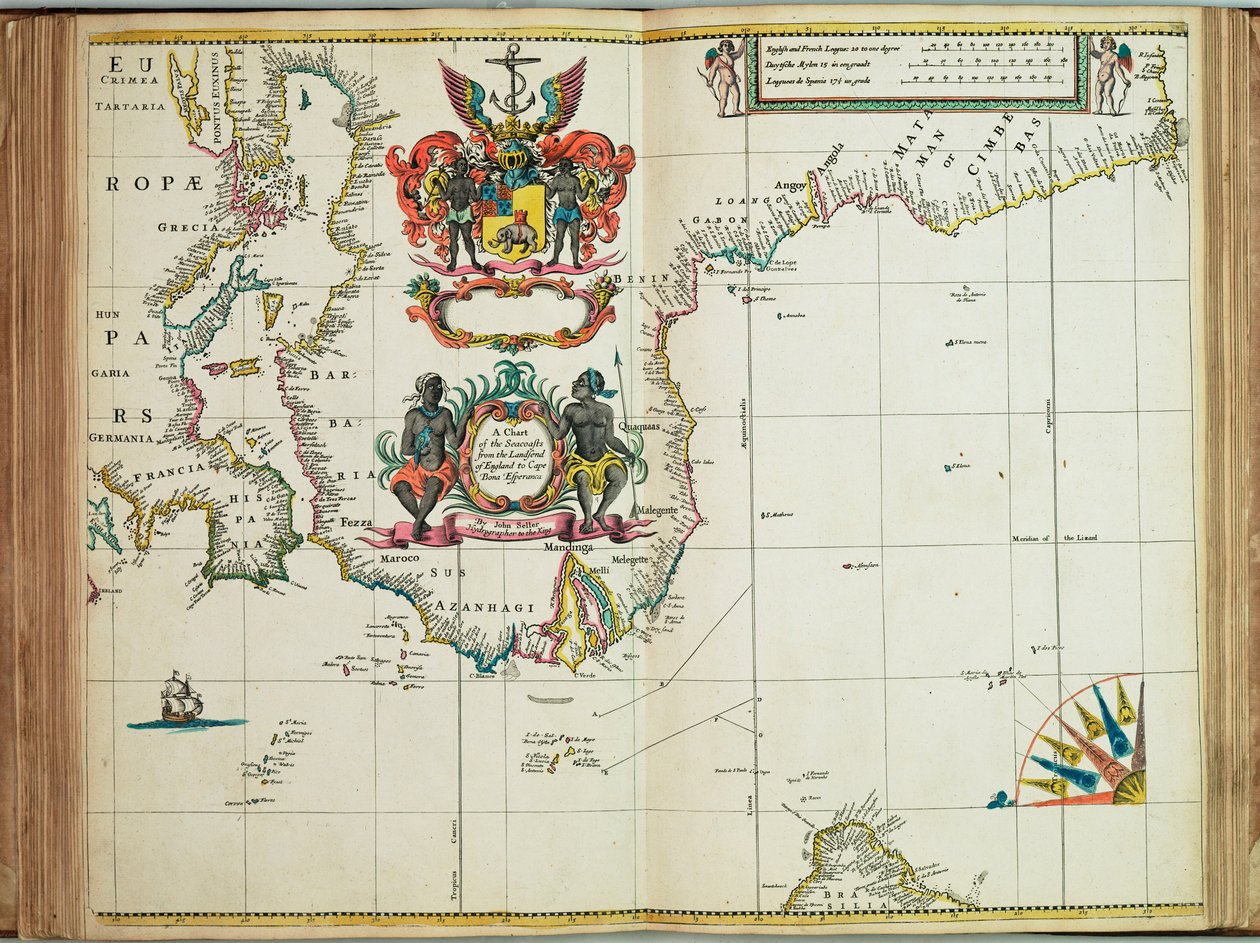 Et kort over kysterne fra Landsend i England til Cape Bona Esperanca af John Seller