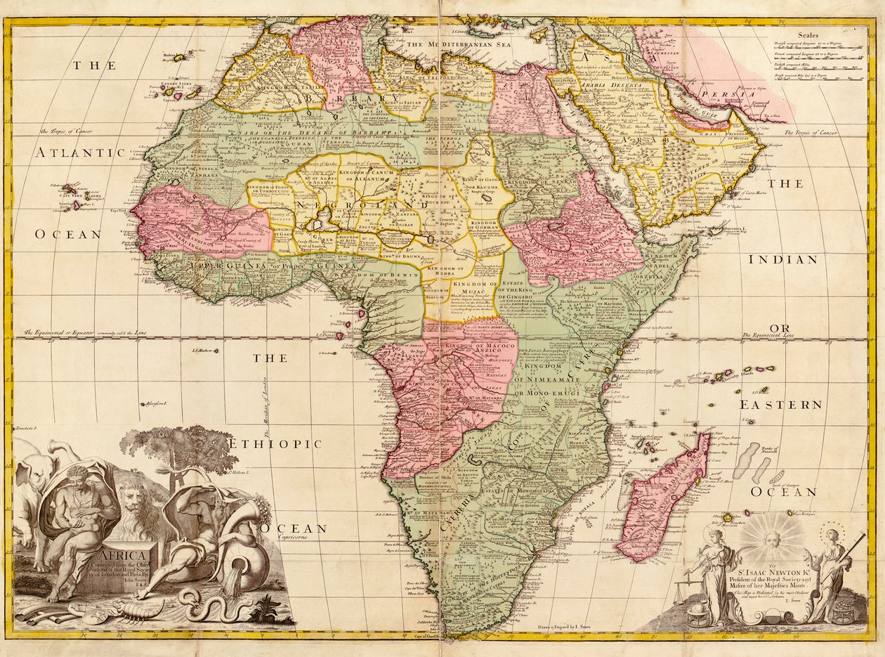 Afrika, fra moderne geografi, ca. 1725 af John Senex