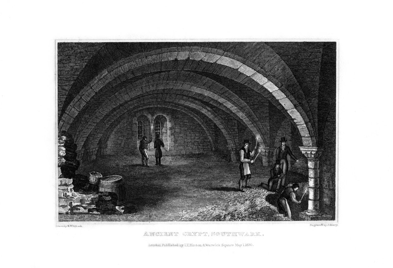 Ancient Crypt, Southwark, 1830. af John Shury