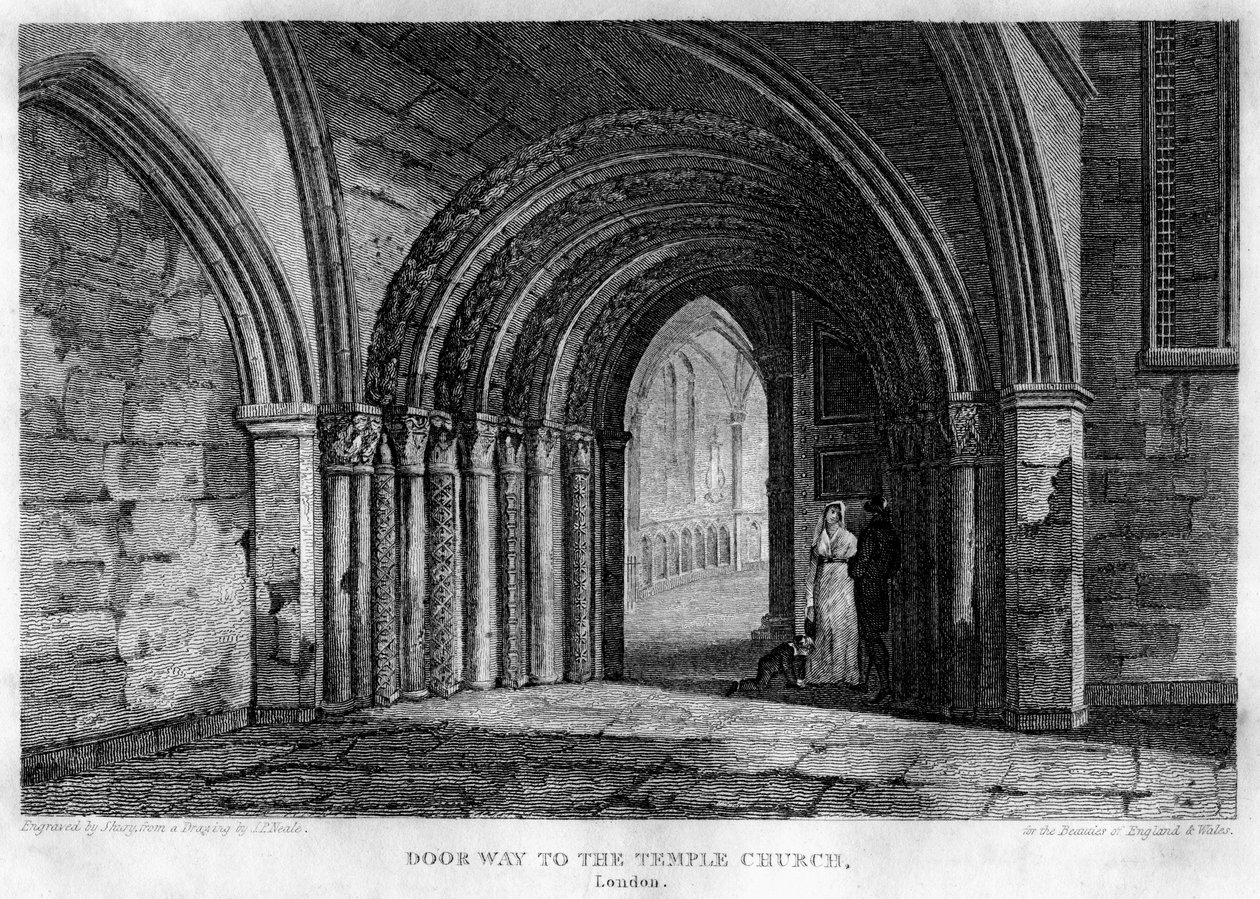 Døråbning til Temple Church, London, 1815. af John Shury