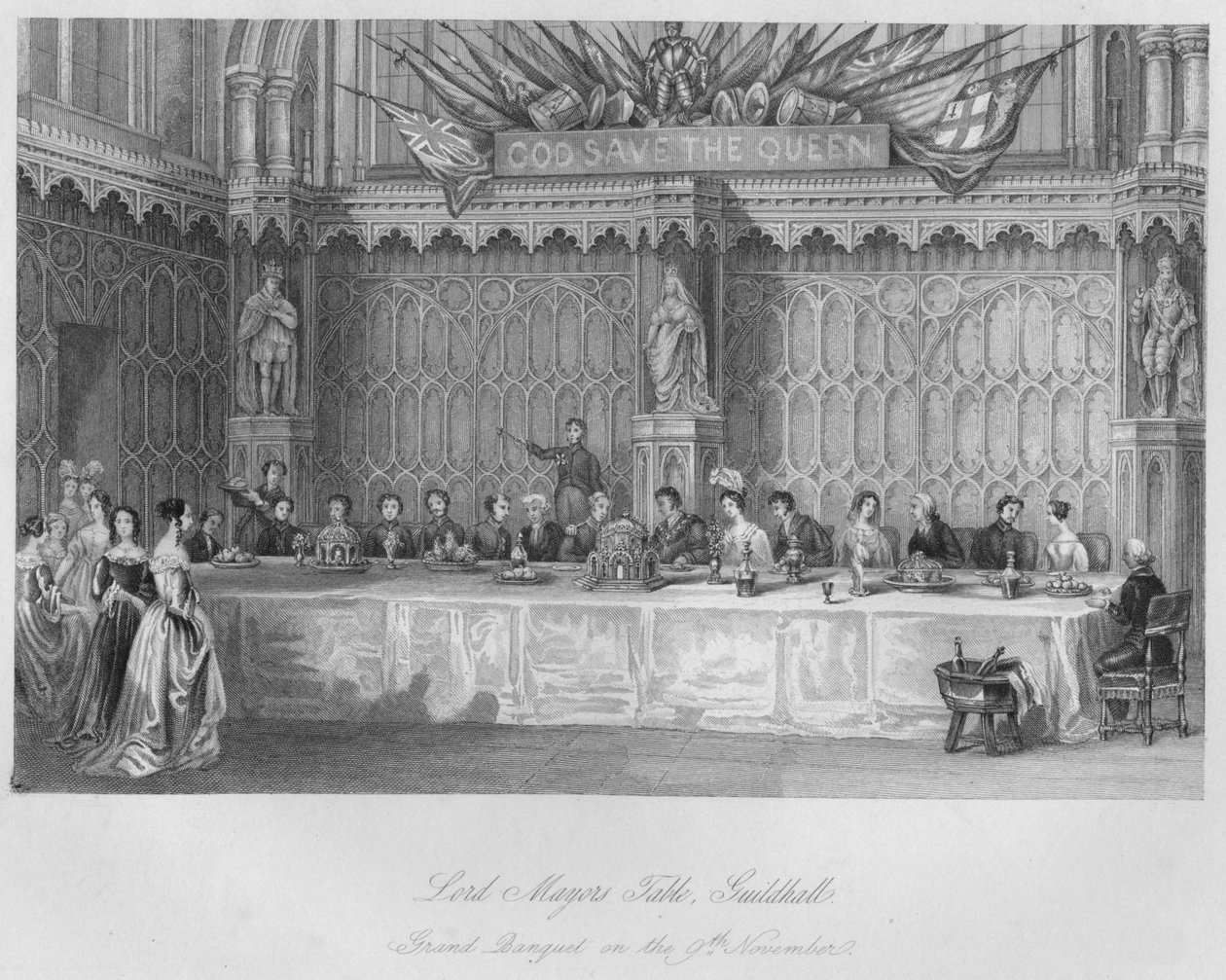 Lord Mayors Table, Guildhall. Stor banket den 9. november c1841 af John Shury