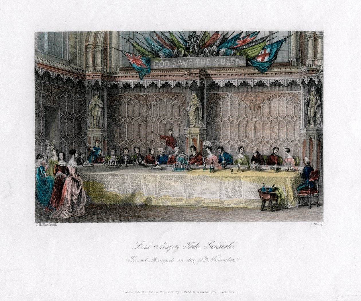 Lord Mayors-bordet, storslået banket, Guildhall, City of London, 1800-tallet. af John Shury