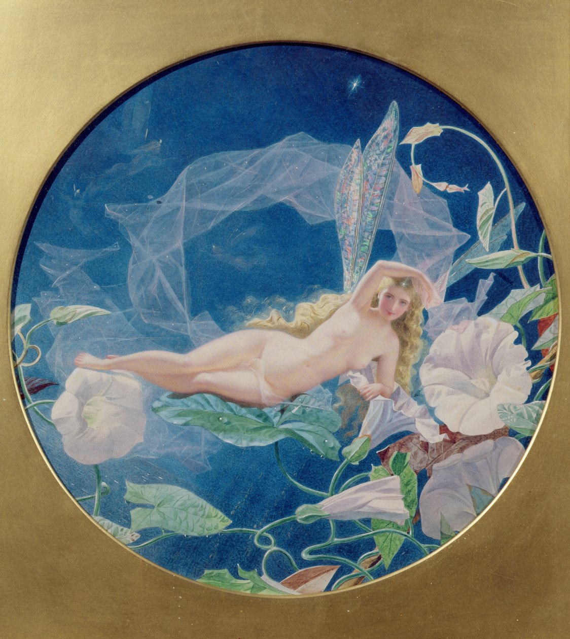 The Morning Glory Fairy (wc & kropsfarve på papir) af John Simmons