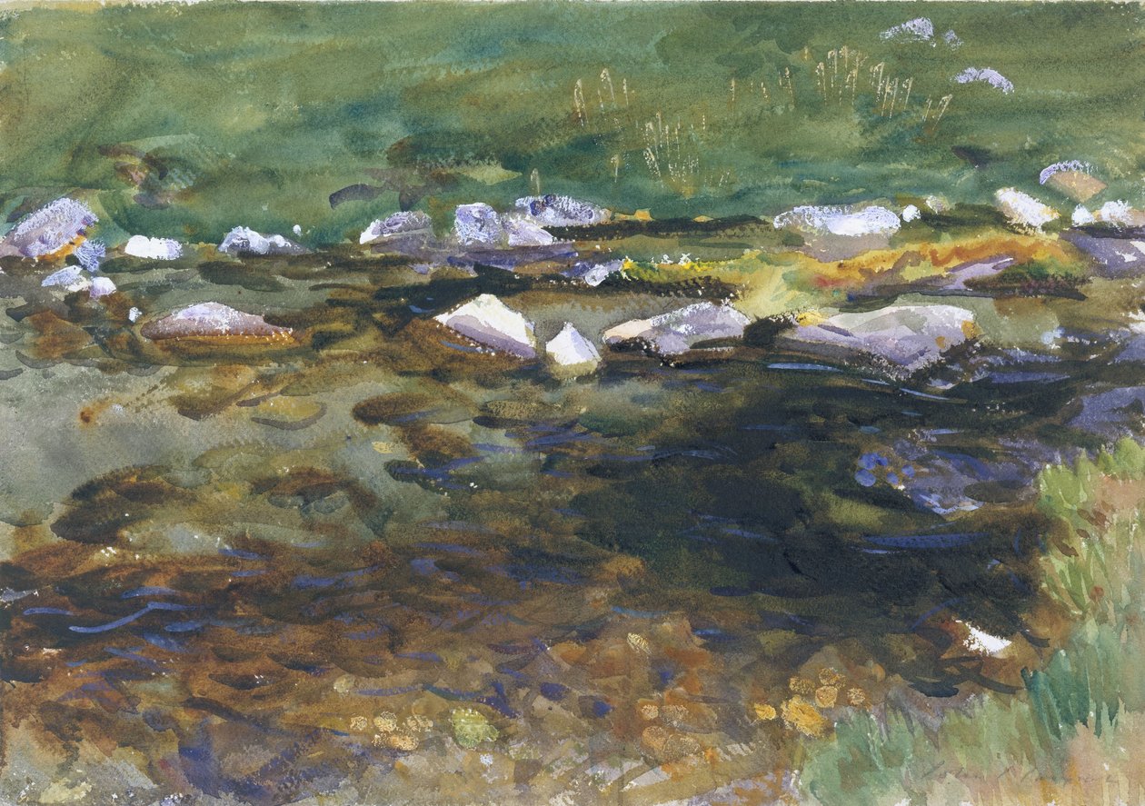 Brook and Meadow, ca. 1907 (wc, gouache og grafit på hvidt vævet papir) af John Singer Sargent