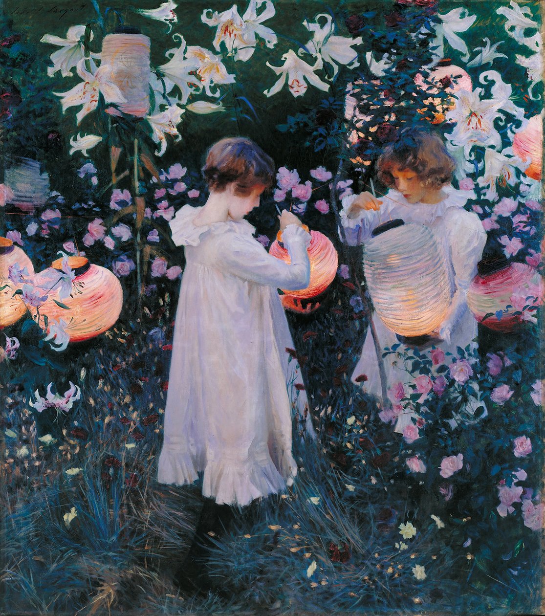 Nellike, lilje, lilje, rose af John Singer Sargent