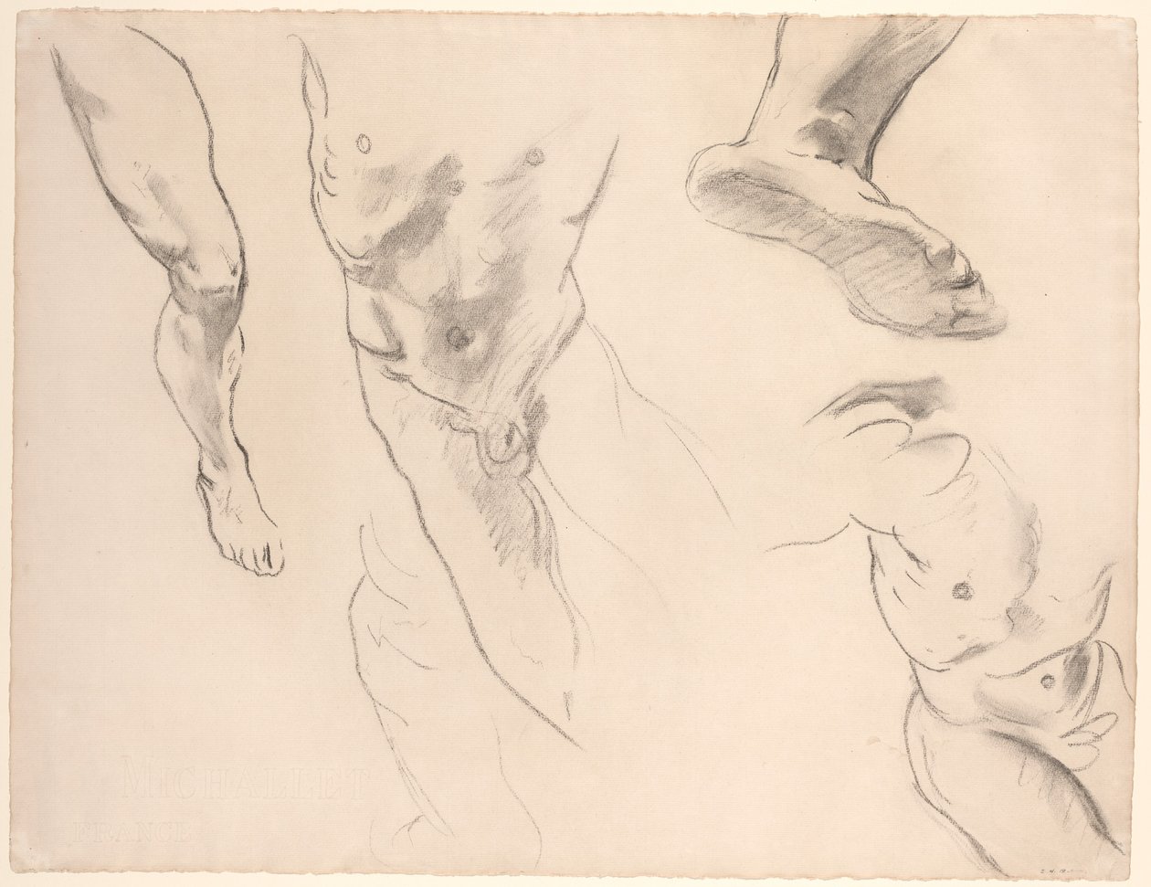Figurstudier af en nøgen ungdom, slutningen af det 19.-begyndelsen af det 20. århundrede. af John Singer Sargent