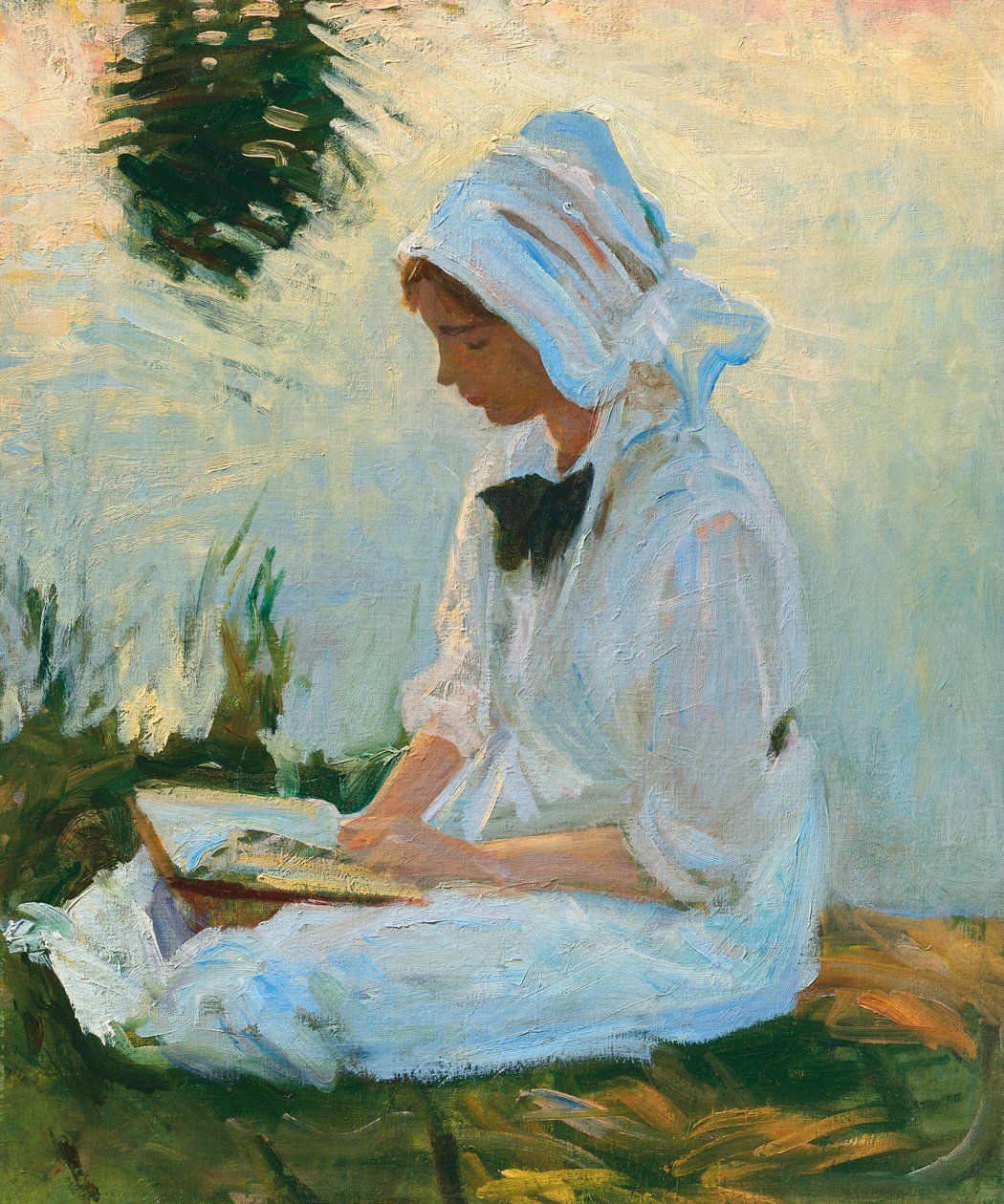 Pige læser ved et vandløb, ca. 1888 af John Singer Sargent