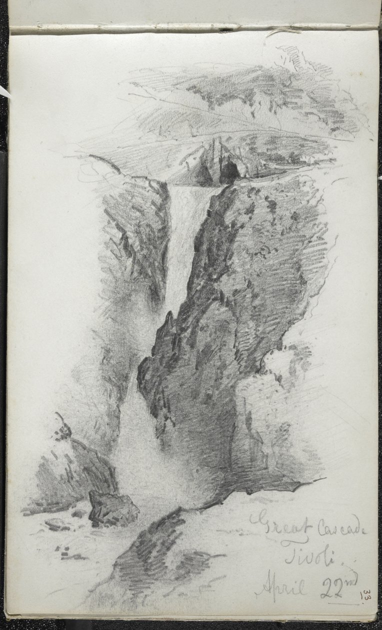 Great Cascade, Tivoli, Italien, 22. april 1869 (grafit på råhvidt vævet papir) af John Singer Sargent