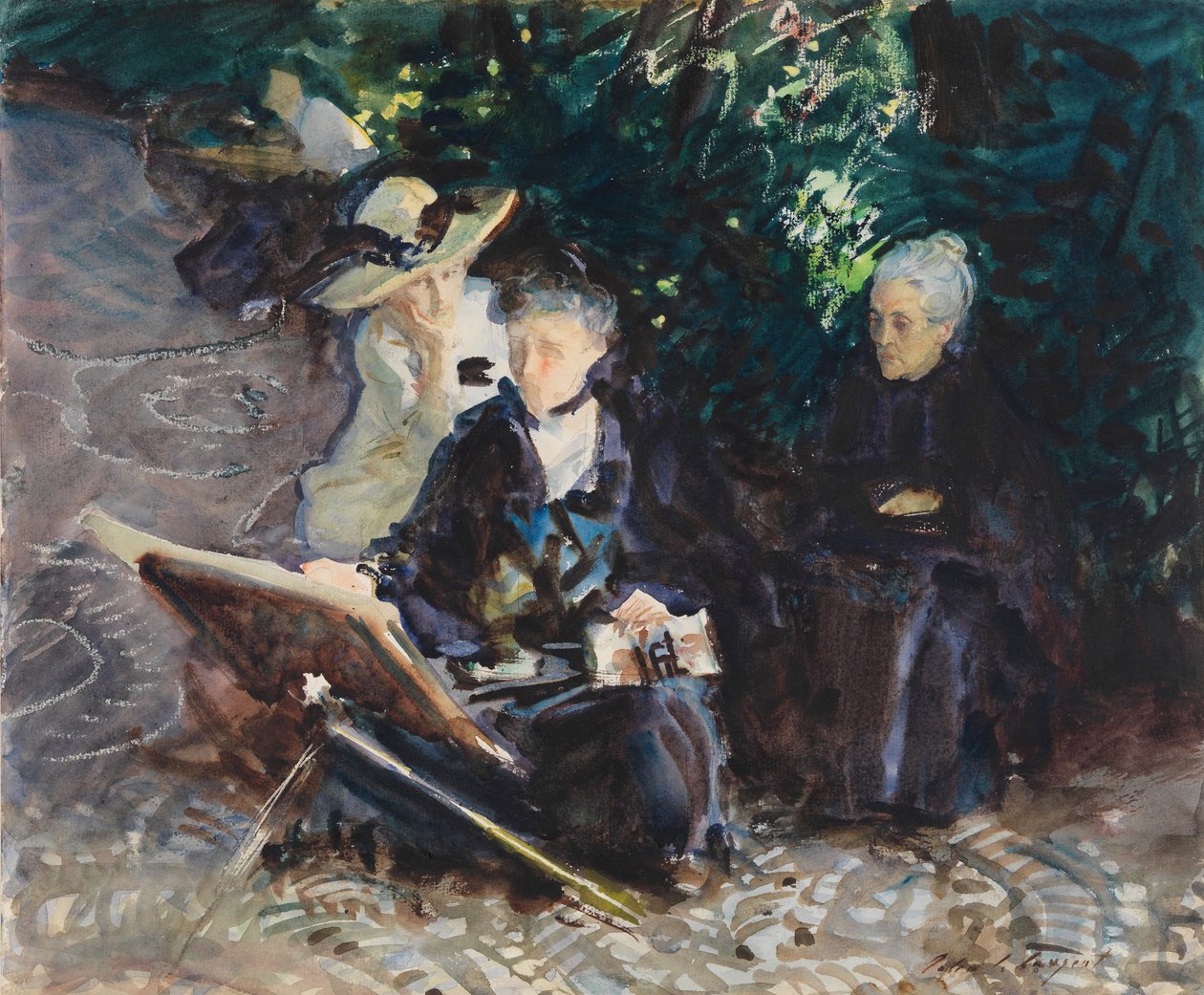 In the Generalife, 1912 (wc, voksblyant og grafit på hvidt vævet papir) af John Singer Sargent