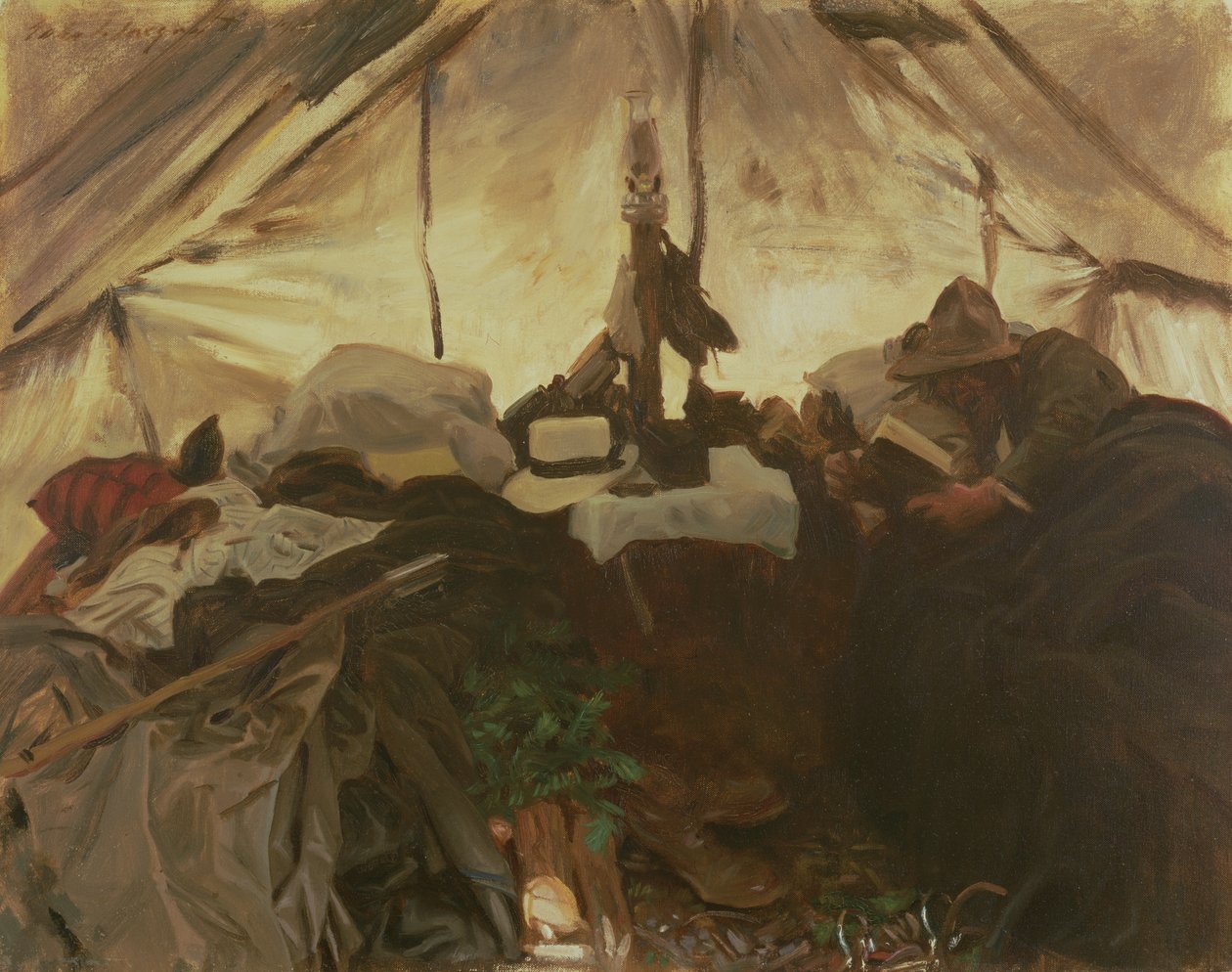 Inde i et telt i de canadiske klippebjerge, 1916 af John Singer Sargent