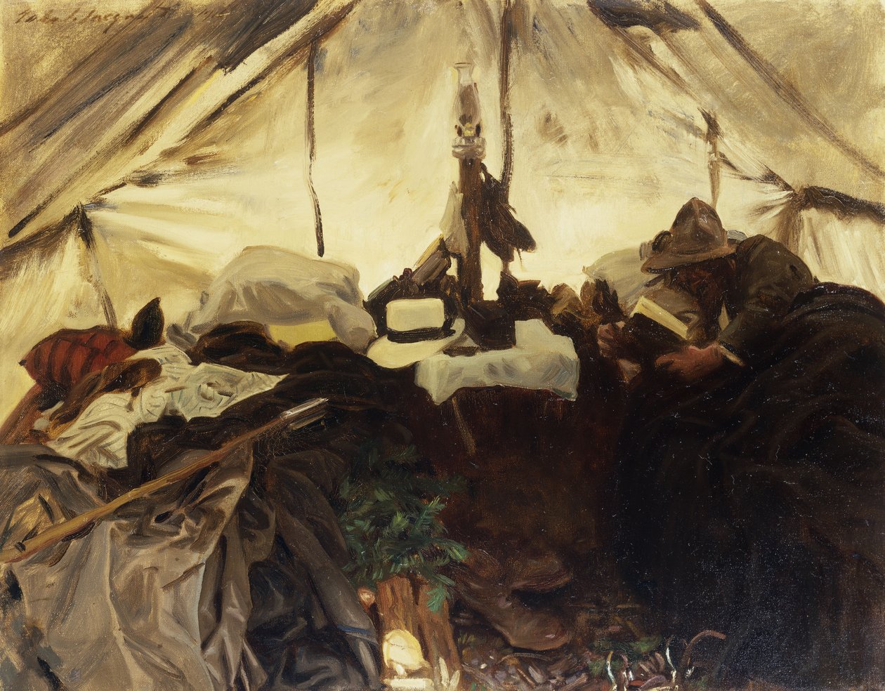 Inde i et telt i de canadiske klippebjerge, 1916 af John Singer Sargent