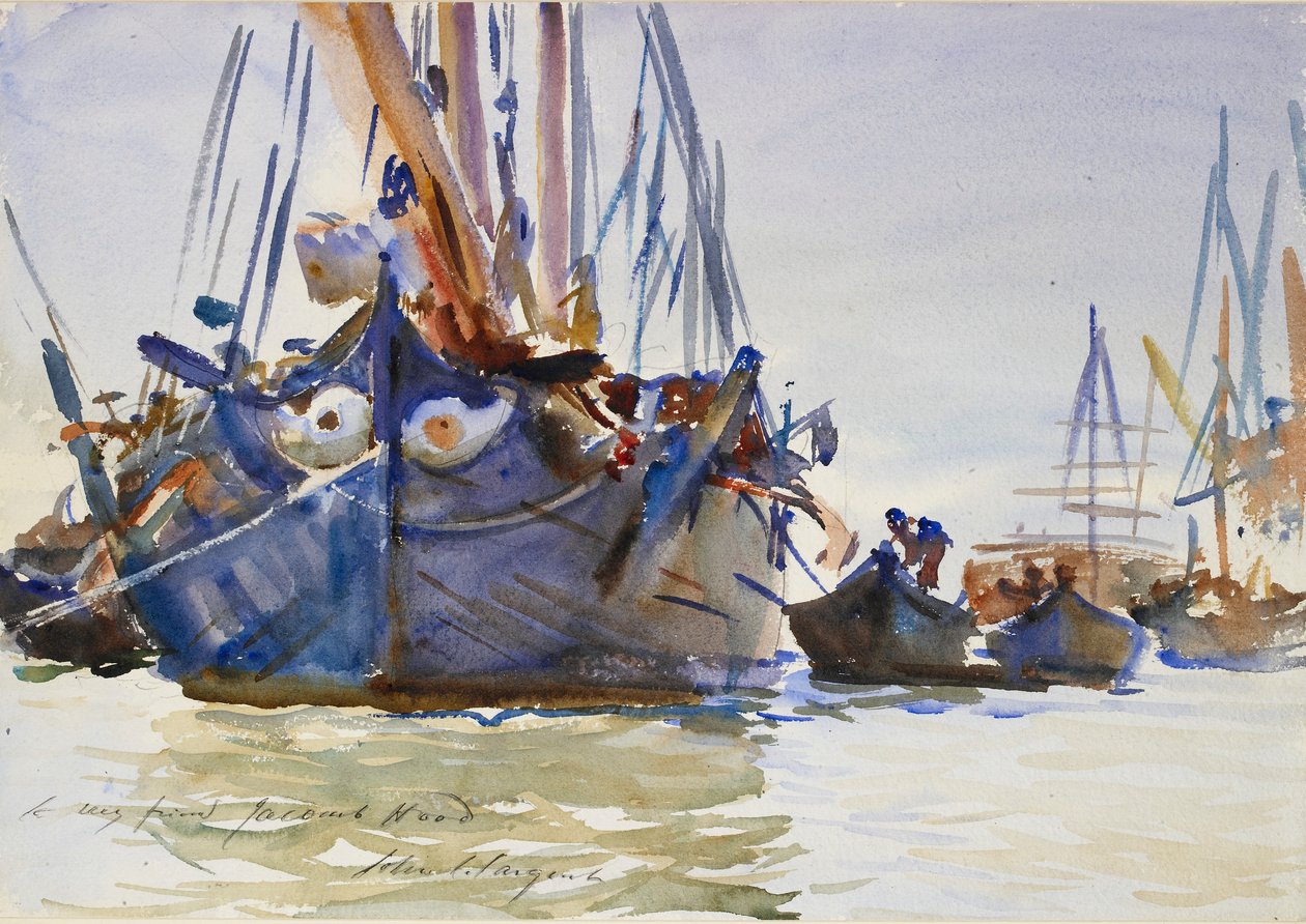 Italienske sejlskibe ved anker, c1904-1907 af John Singer Sargent