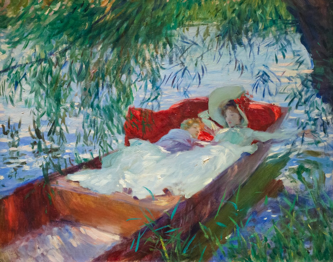 Dame og barn sover i en båd under pilen af John Singer Sargent