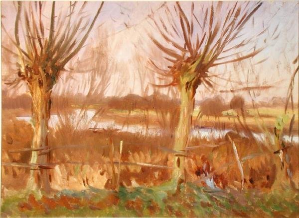 Landskab med træer, Calcot-on-the-Thames, ca. 1888 (olie på lærred) af John Singer Sargent