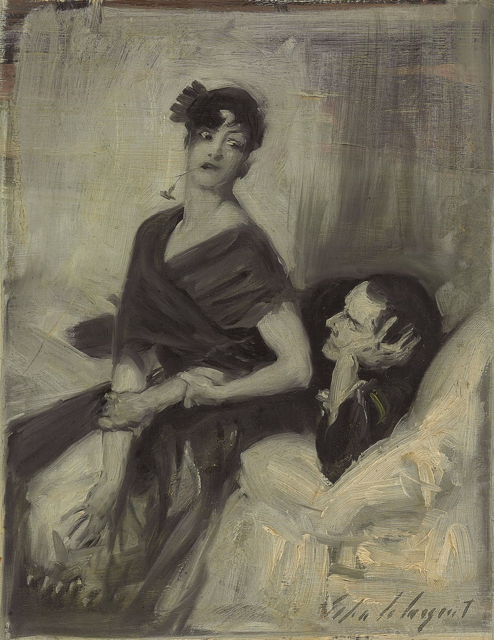 Mand og kvinde på en seng, ca. 1880-1882 af John Singer Sargent