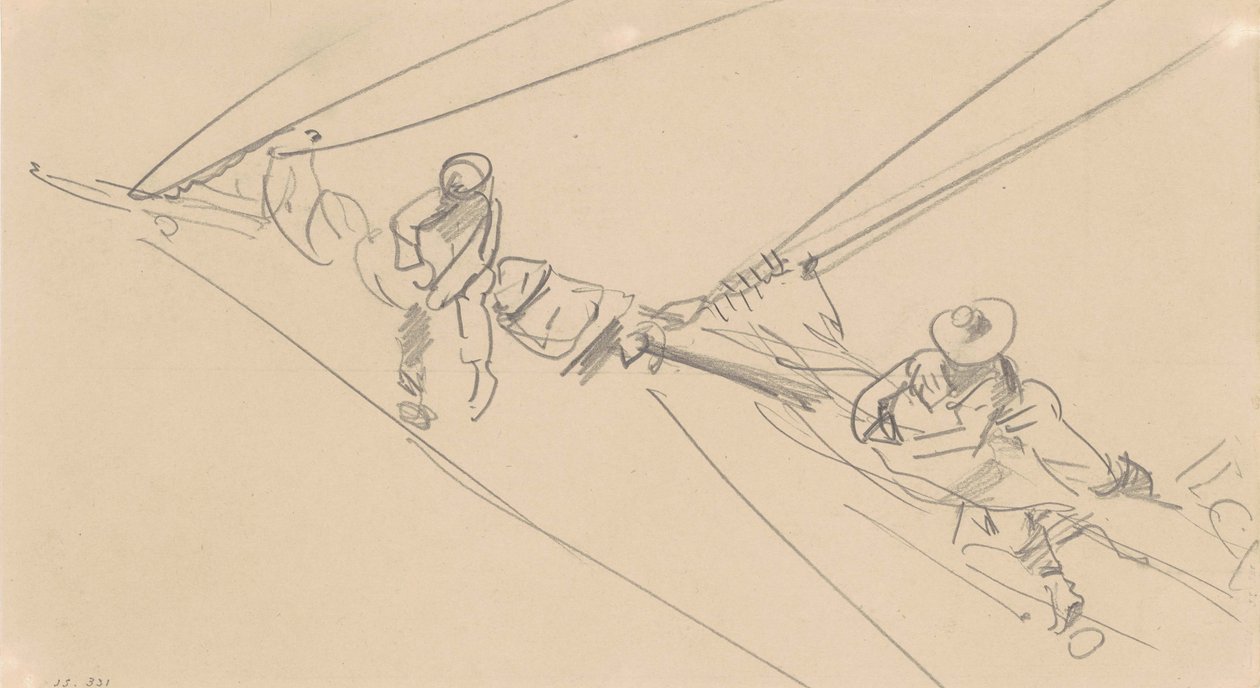 Men on a Spar, ca. 1876 (grafit på vævet papir) af John Singer Sargent