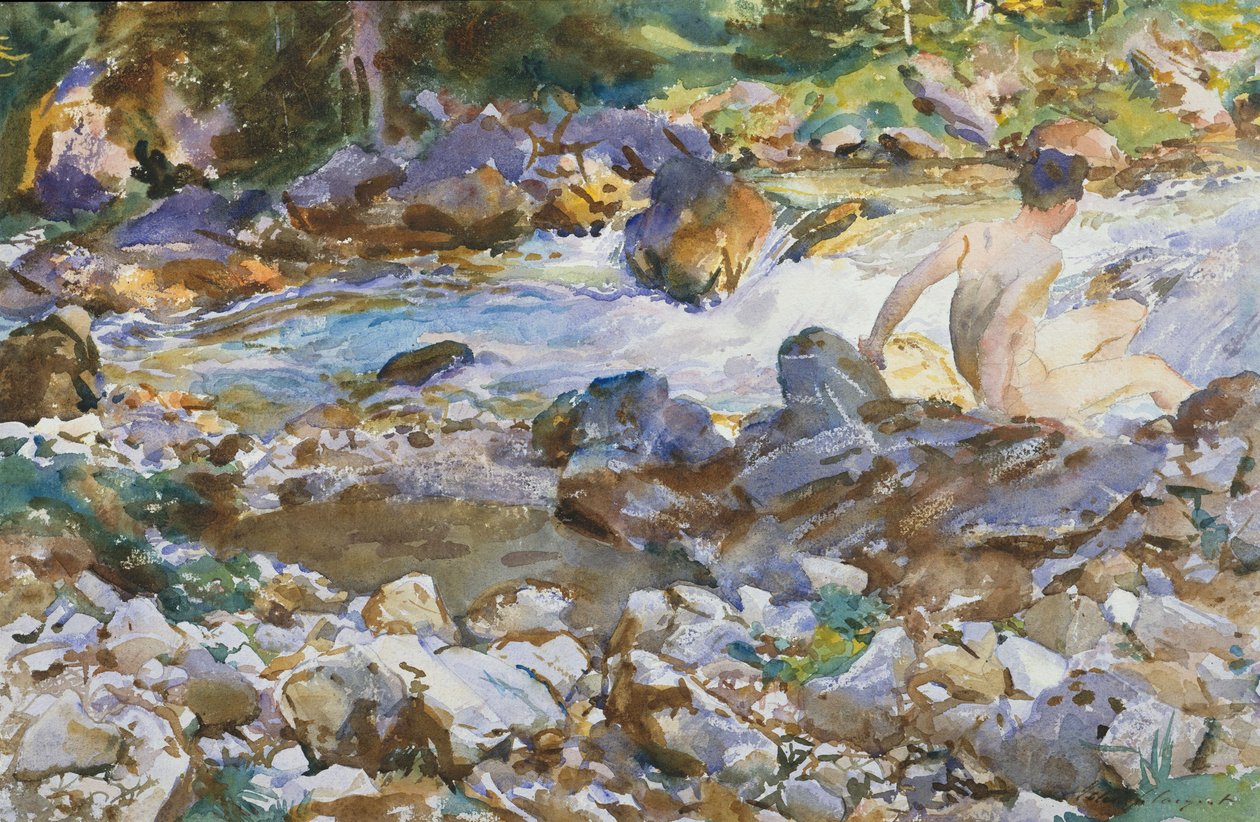 Mountain Stream, ca. 1912-14 (Akvarel og grafit på råhvidt vævet papir) af John Singer Sargent