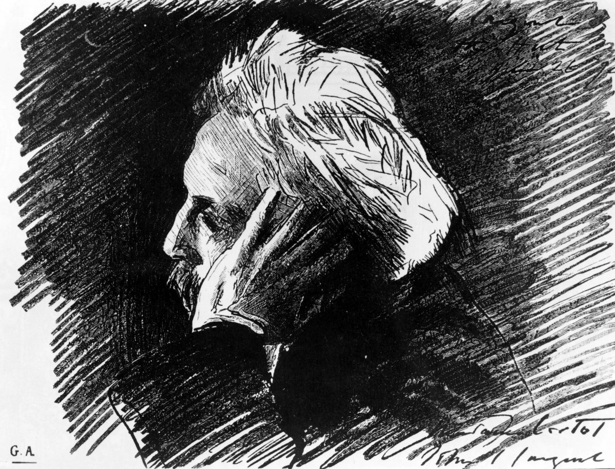Portræt af Gabriel Fauré (1845 - 1924), fransk komponist. Charcoal af hans ven John Singer Sargent (1898). af John Singer Sargent