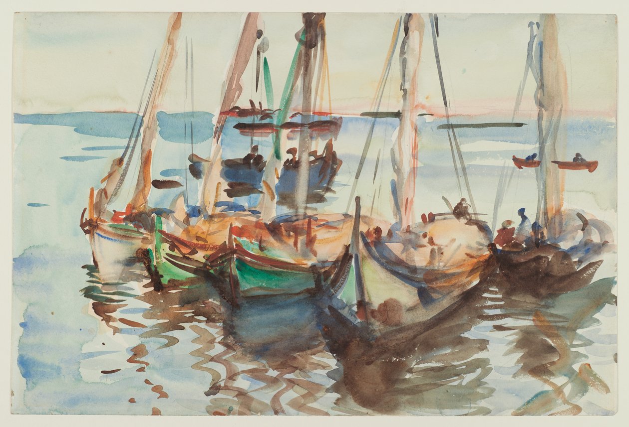 Portugisiske både, ca. 1902-03 (wc på papir) af John Singer Sargent