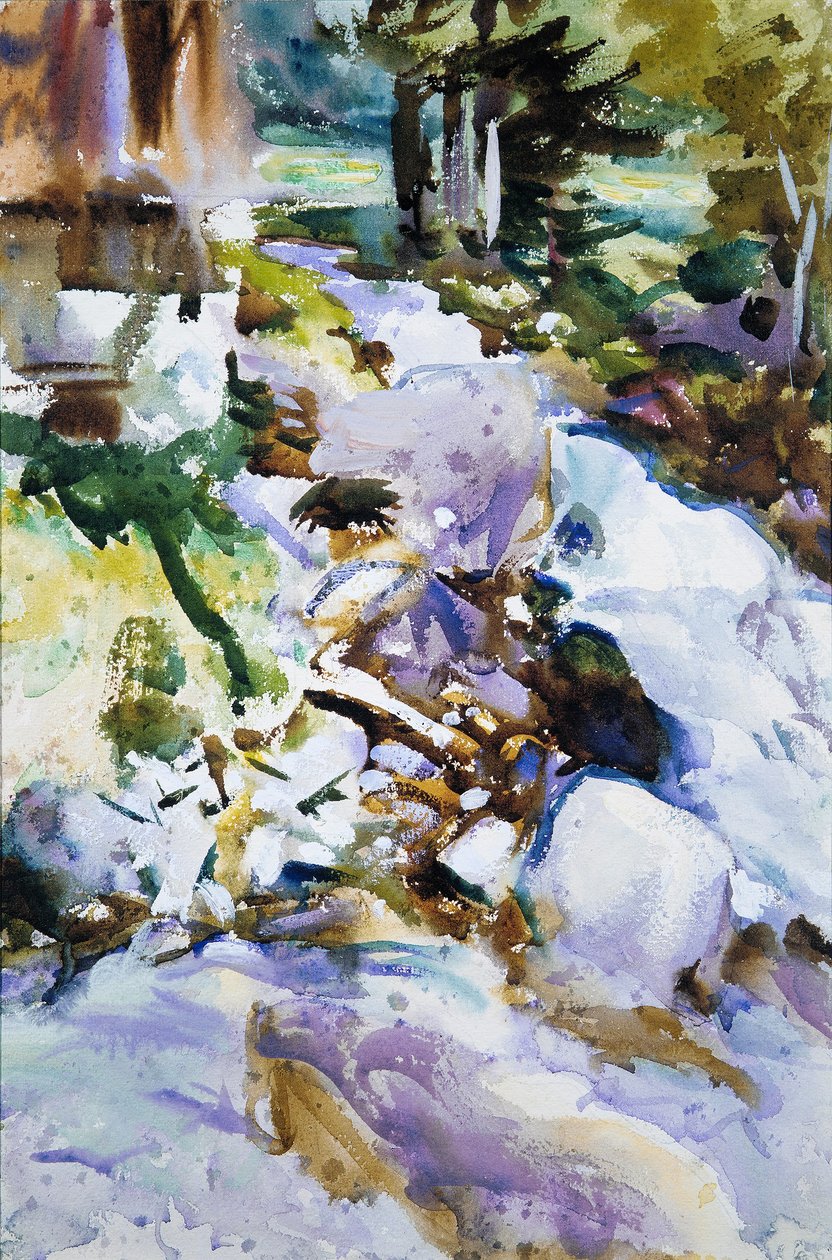 Rushing Brook, ca. 1904-11 (wc, gouache og grafit på råhvidt vævet papir) af John Singer Sargent