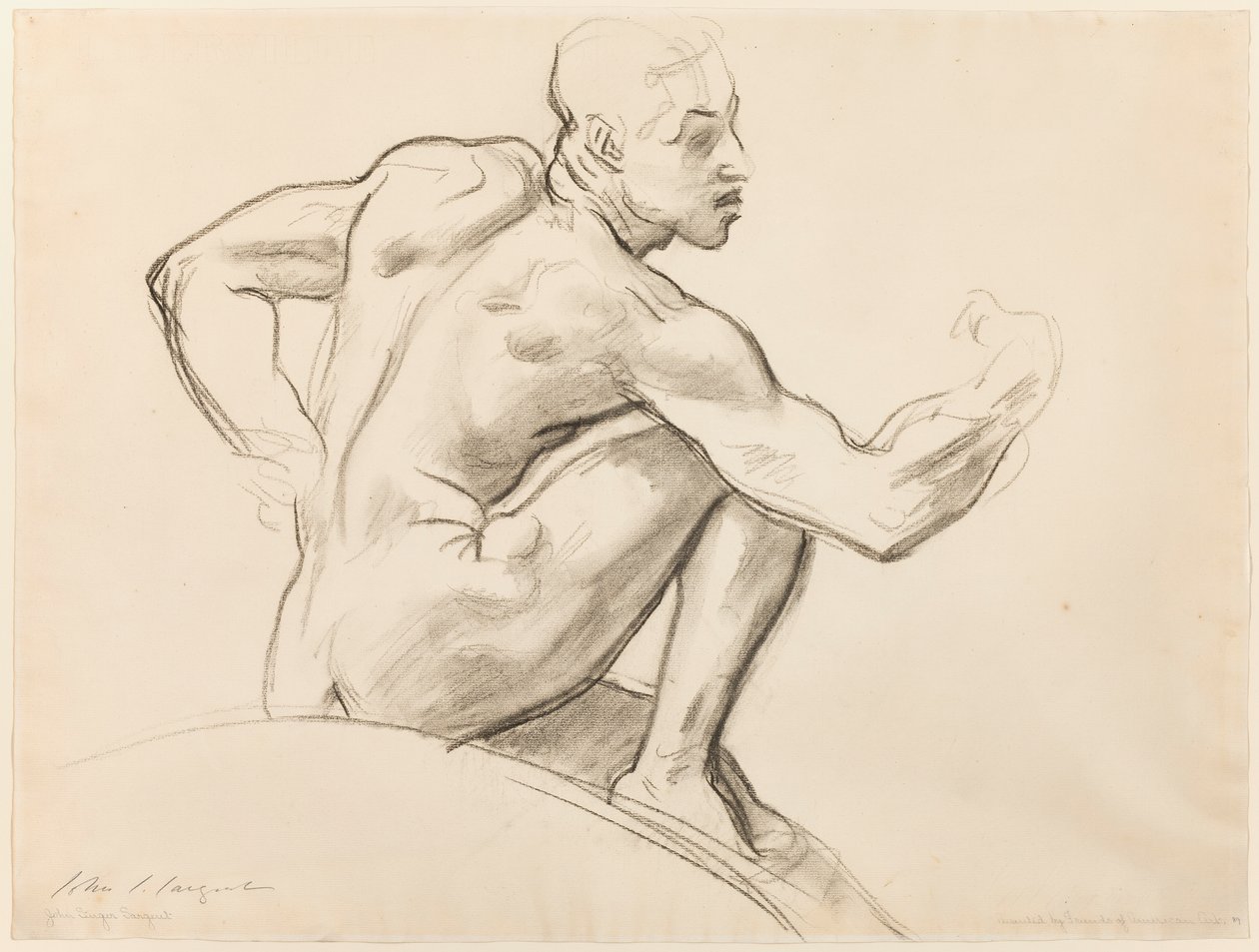 Siddende mandlig nøgenmodel af John Singer Sargent