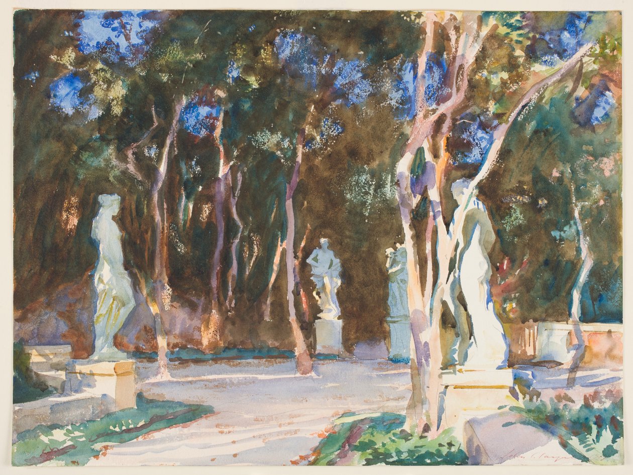 Shady Paths, Vizcaya (wc over grafit på papir) af John Singer Sargent